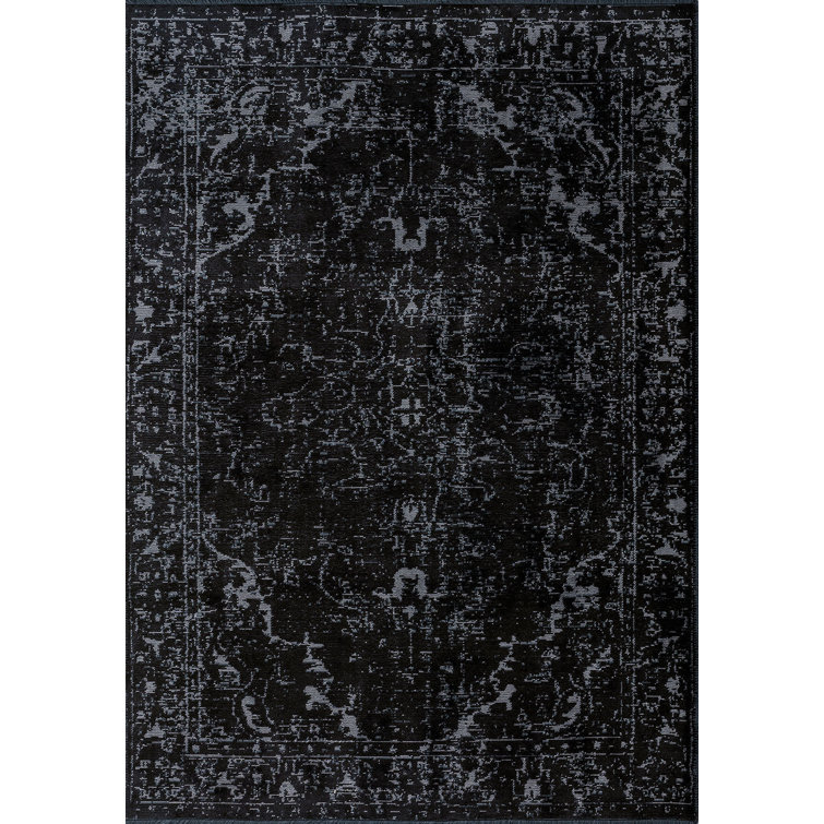 Williston Araia Black Oriental Cotton Machine Made Area Rug